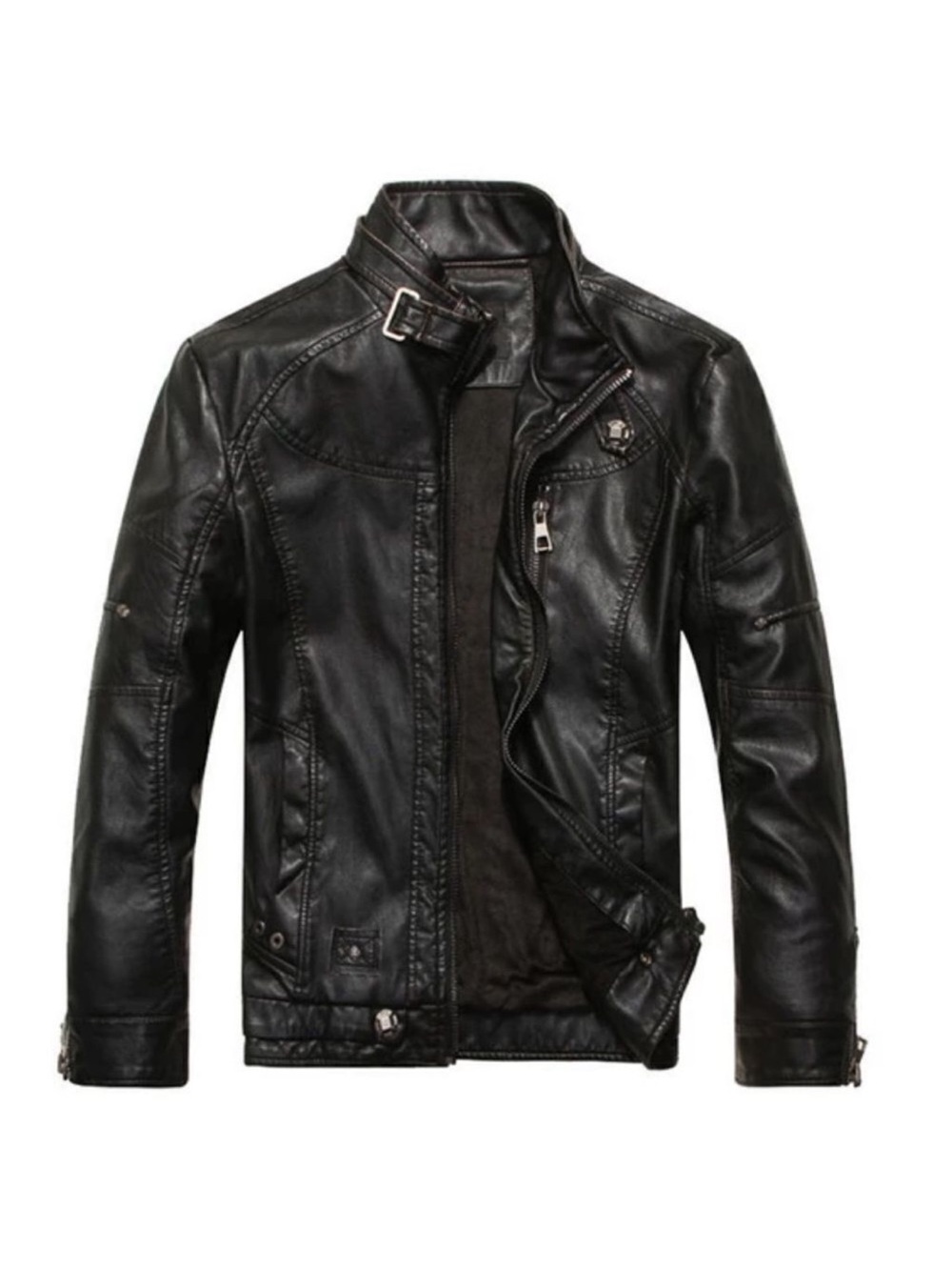 SK M Autumn Faux Leather Lined Moto Jacket with Studs